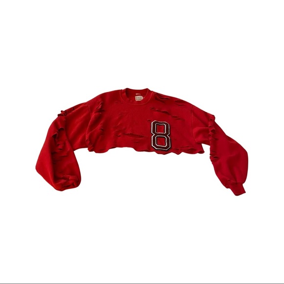 LF Furst of a Kind Red Distressed Cropped Sweatshirt 8 (22) - Picture 1 of 4